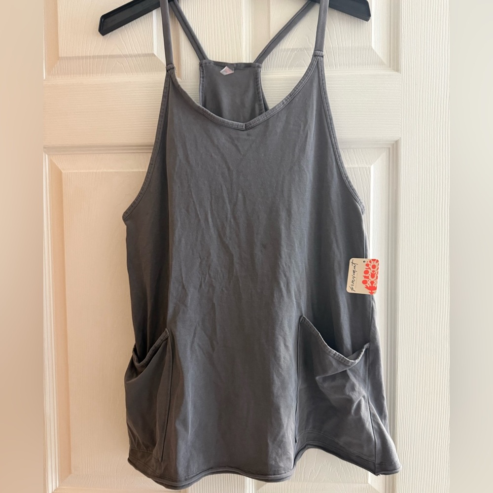 NWT Free People Hot Shot Mini Onesie Medium in Gray has romper shorts.